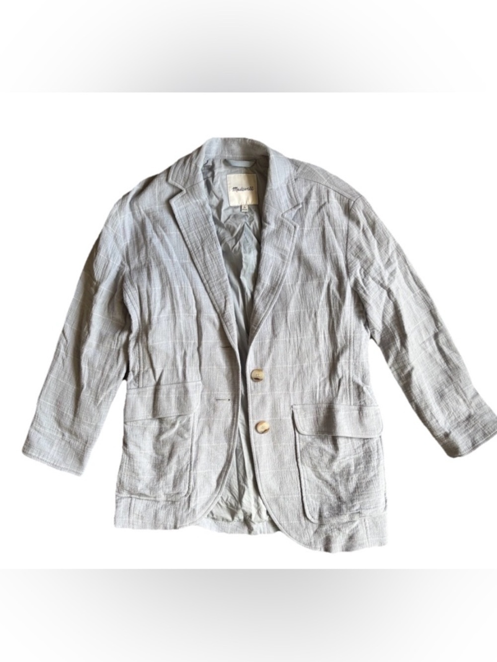Madewell Larsen Cotton Linen Relaxed Oversized Windowpane Plaid Blazer Blue xs - Picture 8 of 8